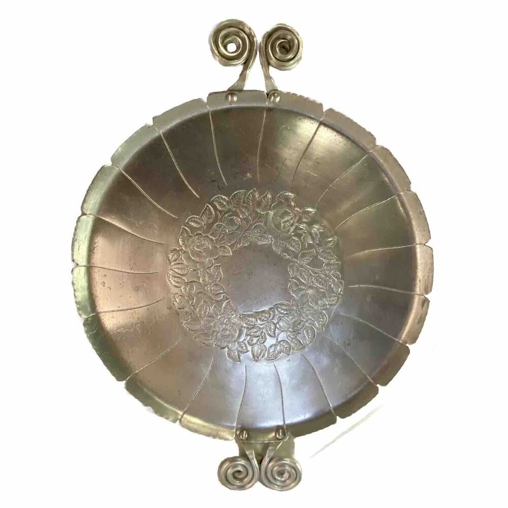 VTG Aluminum Serving Tray 13 1/2" Rose Pattern Marked “Early American Style” 797